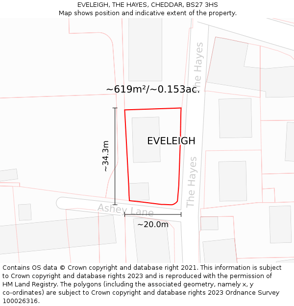 EVELEIGH, THE HAYES, CHEDDAR, BS27 3HS: Plot and title map