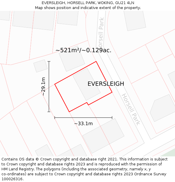 EVERSLEIGH, HORSELL PARK, WOKING, GU21 4LN: Plot and title map