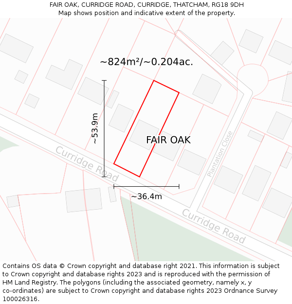 FAIR OAK, CURRIDGE ROAD, CURRIDGE, THATCHAM, RG18 9DH: Plot and title map