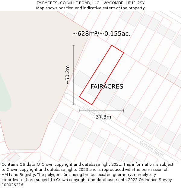 FAIRACRES, COLVILLE ROAD, HIGH WYCOMBE, HP11 2SY: Plot and title map