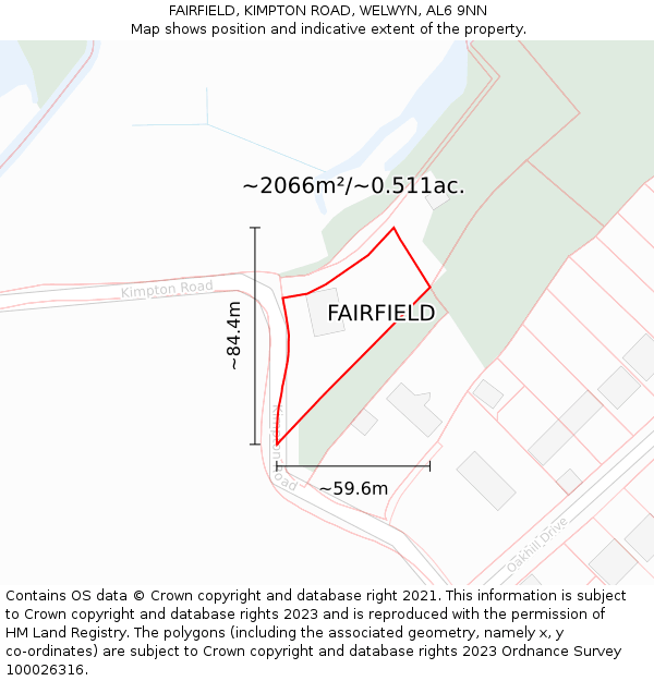 FAIRFIELD, KIMPTON ROAD, WELWYN, AL6 9NN: Plot and title map