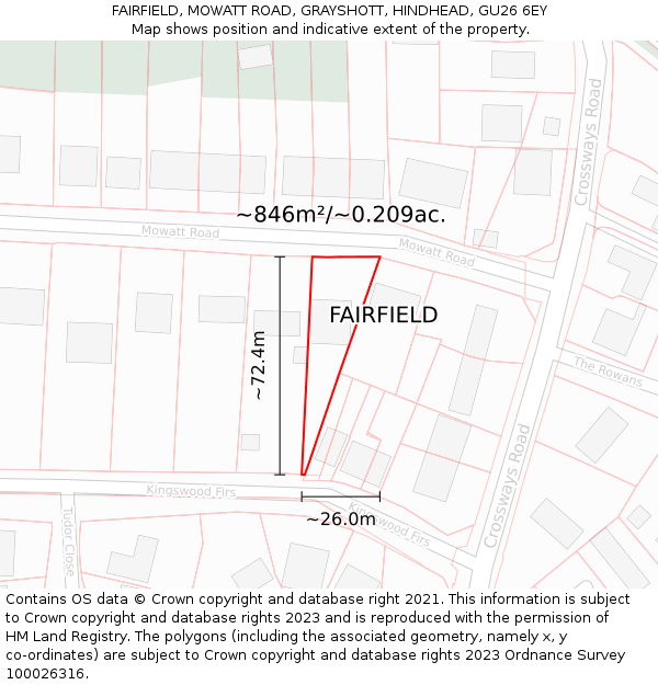 FAIRFIELD, MOWATT ROAD, GRAYSHOTT, HINDHEAD, GU26 6EY: Plot and title map