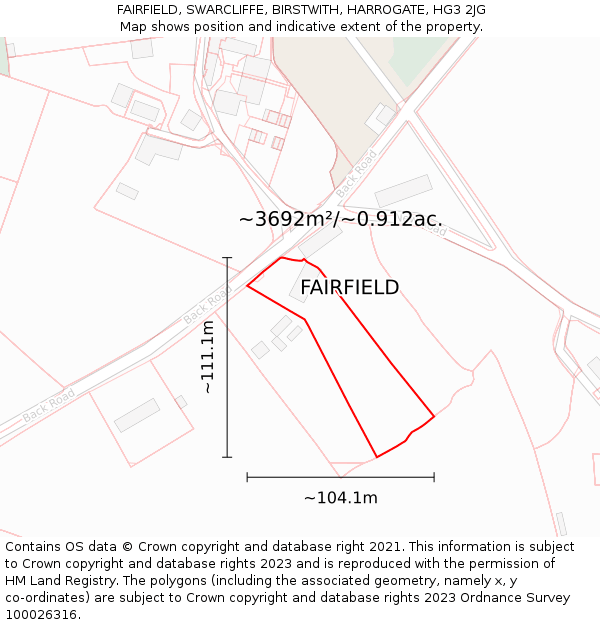 FAIRFIELD, SWARCLIFFE, BIRSTWITH, HARROGATE, HG3 2JG: Plot and title map