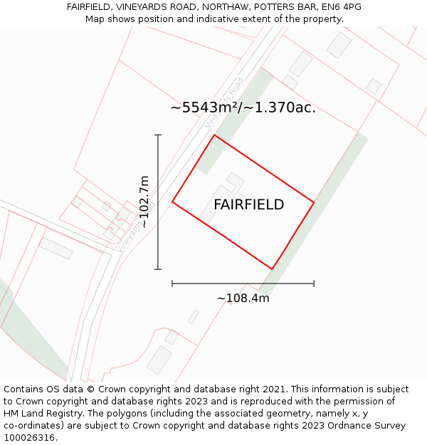 FAIRFIELD, VINEYARDS ROAD, NORTHAW, POTTERS BAR, EN6 4PG: Plot and title map