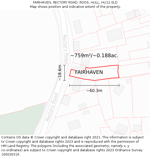 FAIRHAVEN, RECTORY ROAD, ROOS, HULL, HU12 0LD: Plot and title map