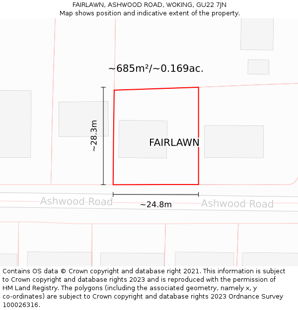 FAIRLAWN, ASHWOOD ROAD, WOKING, GU22 7JN: Plot and title map