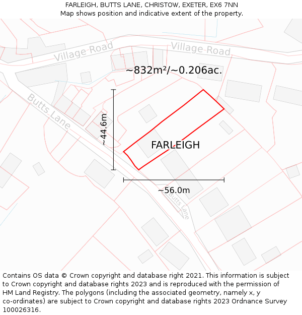 FARLEIGH, BUTTS LANE, CHRISTOW, EXETER, EX6 7NN: Plot and title map