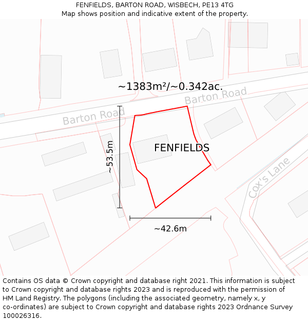 FENFIELDS, BARTON ROAD, WISBECH, PE13 4TG: Plot and title map