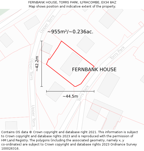 FERNBANK HOUSE, TORRS PARK, ILFRACOMBE, EX34 8AZ: Plot and title map