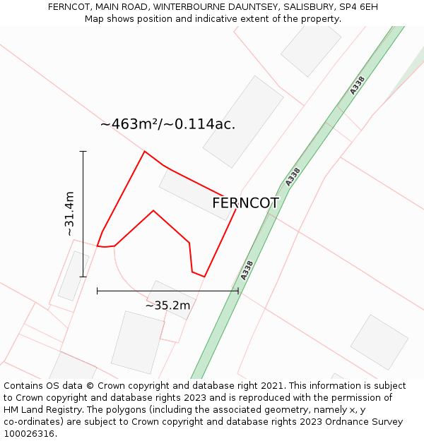 FERNCOT, MAIN ROAD, WINTERBOURNE DAUNTSEY, SALISBURY, SP4 6EH: Plot and title map