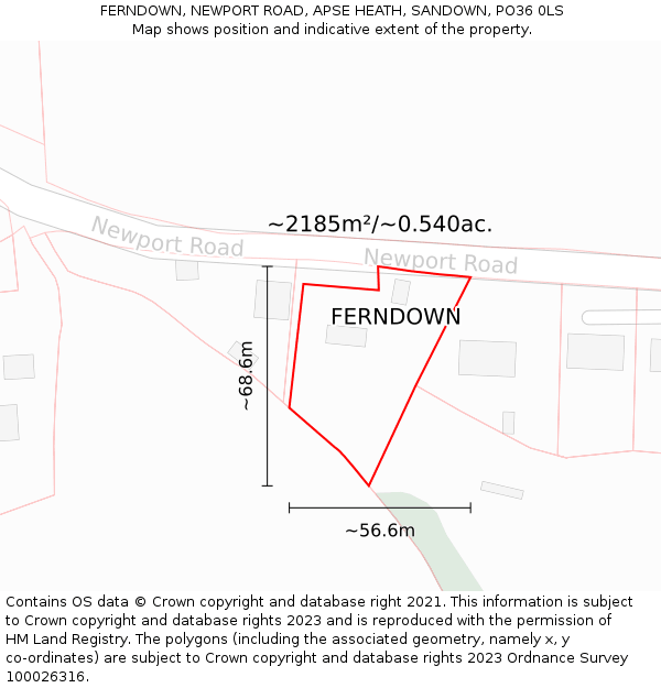 FERNDOWN, NEWPORT ROAD, APSE HEATH, SANDOWN, PO36 0LS: Plot and title map