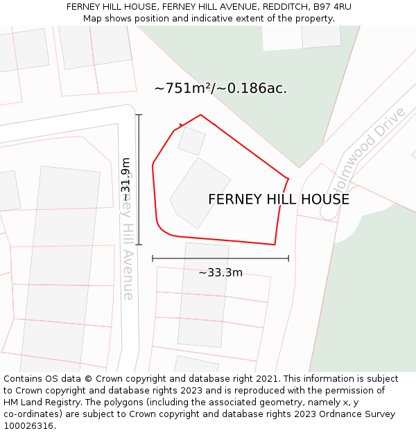 FERNEY HILL HOUSE, FERNEY HILL AVENUE, REDDITCH, B97 4RU: Plot and title map