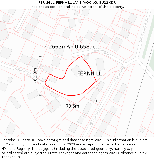 FERNHILL, FERNHILL LANE, WOKING, GU22 0DR: Plot and title map