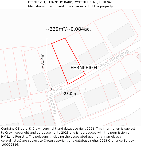 FERNLEIGH, HIRADDUG PARK, DYSERTH, RHYL, LL18 6AH: Plot and title map