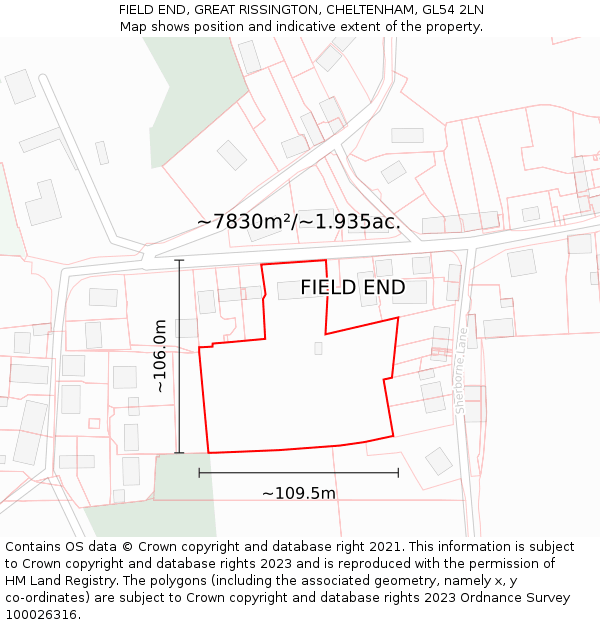 FIELD END, GREAT RISSINGTON, CHELTENHAM, GL54 2LN: Plot and title map
