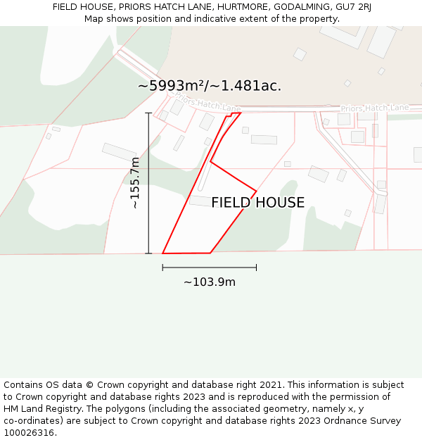 FIELD HOUSE, PRIORS HATCH LANE, HURTMORE, GODALMING, GU7 2RJ: Plot and title map