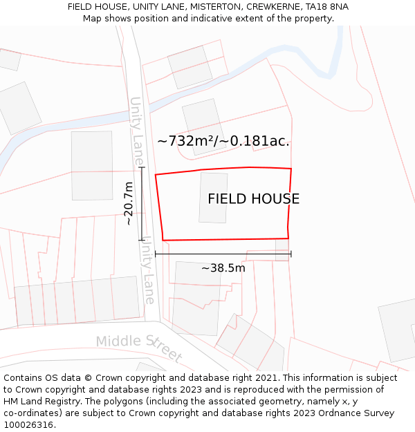 FIELD HOUSE, UNITY LANE, MISTERTON, CREWKERNE, TA18 8NA: Plot and title map