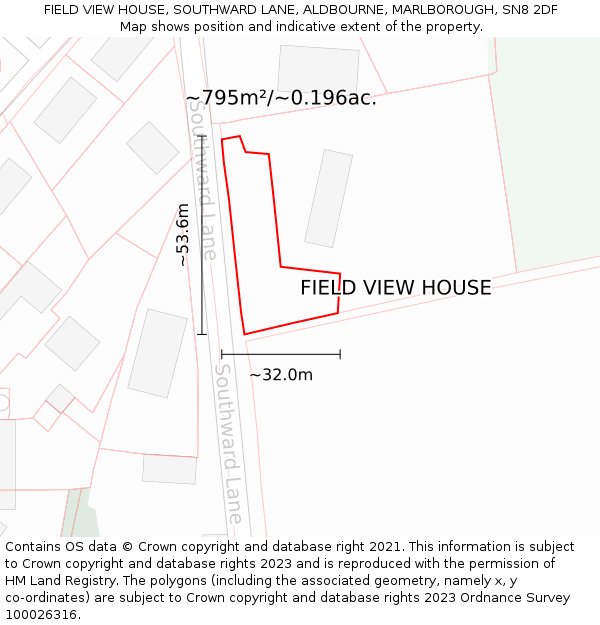 FIELD VIEW HOUSE, SOUTHWARD LANE, ALDBOURNE, MARLBOROUGH, SN8 2DF: Plot and title map