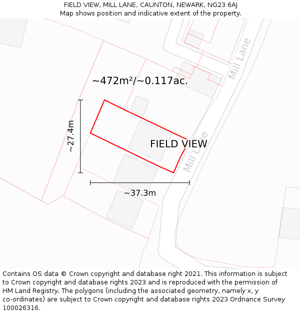 FIELD VIEW, MILL LANE, CAUNTON, NEWARK, NG23 6AJ: Plot and title map