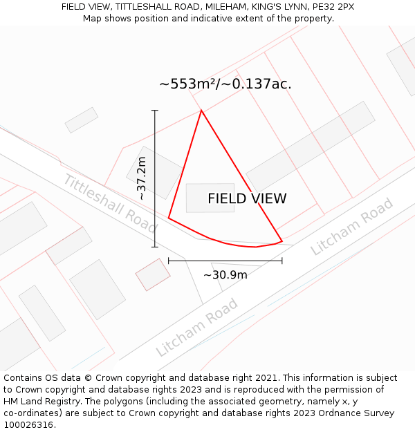 FIELD VIEW, TITTLESHALL ROAD, MILEHAM, KING'S LYNN, PE32 2PX: Plot and title map