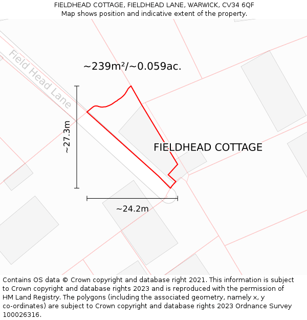 FIELDHEAD COTTAGE, FIELDHEAD LANE, WARWICK, CV34 6QF: Plot and title map