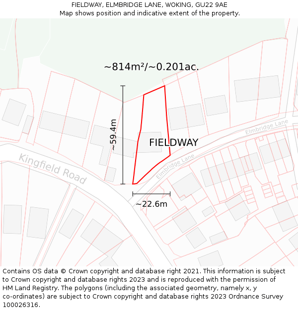 FIELDWAY, ELMBRIDGE LANE, WOKING, GU22 9AE: Plot and title map