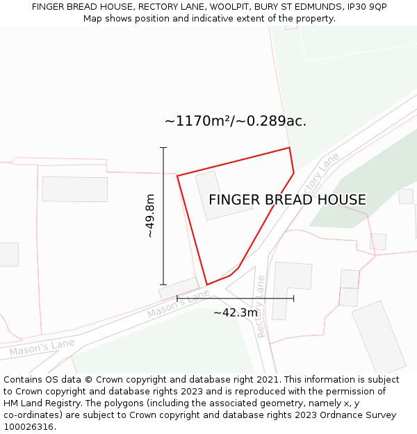 FINGER BREAD HOUSE, RECTORY LANE, WOOLPIT, BURY ST EDMUNDS, IP30 9QP: Plot and title map