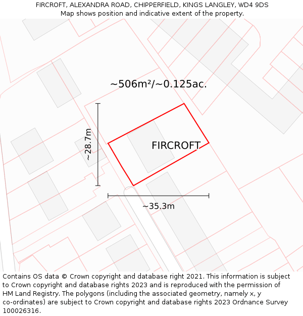 FIRCROFT, ALEXANDRA ROAD, CHIPPERFIELD, KINGS LANGLEY, WD4 9DS: Plot and title map