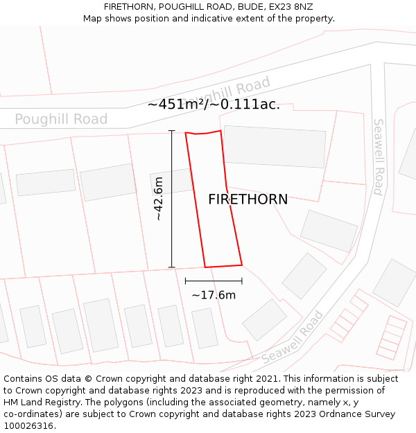FIRETHORN, POUGHILL ROAD, BUDE, EX23 8NZ: Plot and title map