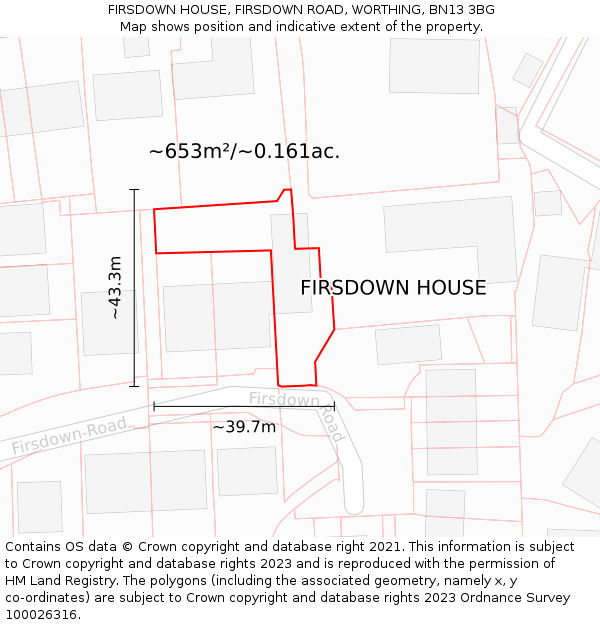 FIRSDOWN HOUSE, FIRSDOWN ROAD, WORTHING, BN13 3BG: Plot and title map