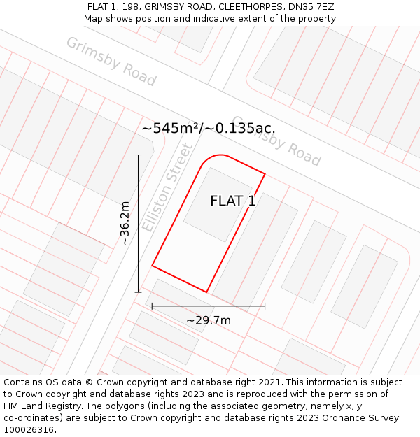 FLAT 1, 198, GRIMSBY ROAD, CLEETHORPES, DN35 7EZ: Plot and title map