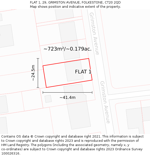 FLAT 1, 29, GRIMSTON AVENUE, FOLKESTONE, CT20 2QD: Plot and title map