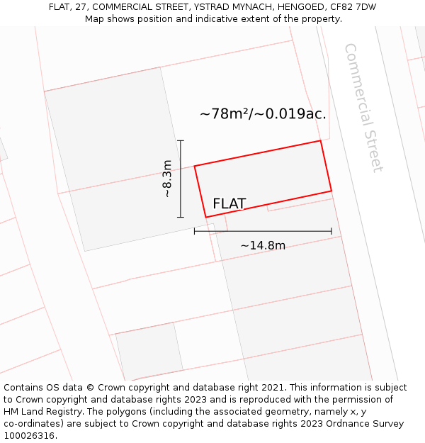 FLAT, 27, COMMERCIAL STREET, YSTRAD MYNACH, HENGOED, CF82 7DW: Plot and title map