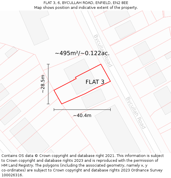 FLAT 3, 6, BYCULLAH ROAD, ENFIELD, EN2 8EE: Plot and title map