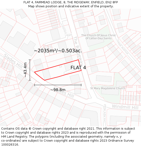 FLAT 4, FAIRMEAD LODGE, 8, THE RIDGEWAY, ENFIELD, EN2 8FP: Plot and title map