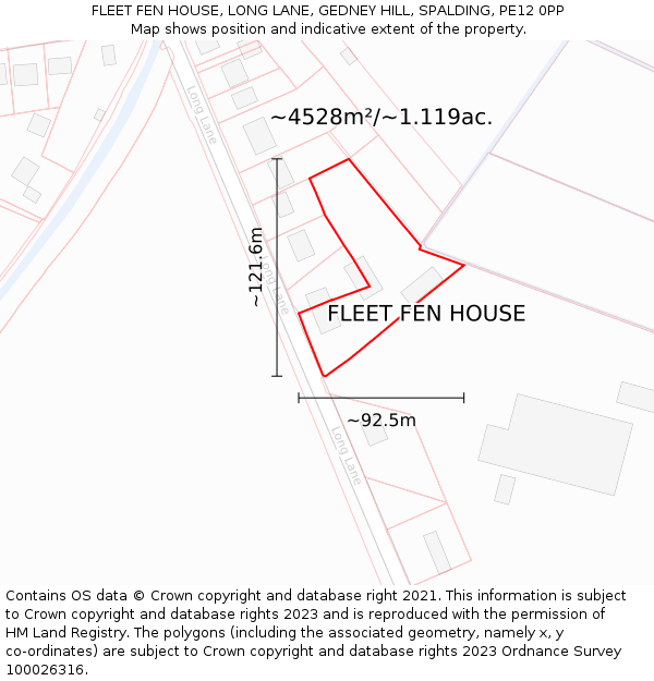 FLEET FEN HOUSE, LONG LANE, GEDNEY HILL, SPALDING, PE12 0PP: Plot and title map