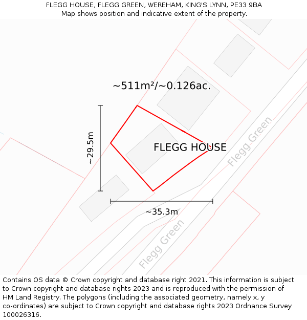 FLEGG HOUSE, FLEGG GREEN, WEREHAM, KING'S LYNN, PE33 9BA: Plot and title map