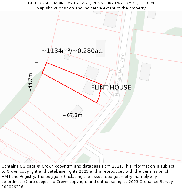 FLINT HOUSE, HAMMERSLEY LANE, PENN, HIGH WYCOMBE, HP10 8HG: Plot and title map