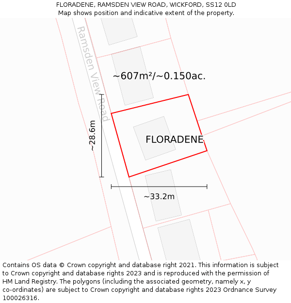 FLORADENE, RAMSDEN VIEW ROAD, WICKFORD, SS12 0LD: Plot and title map