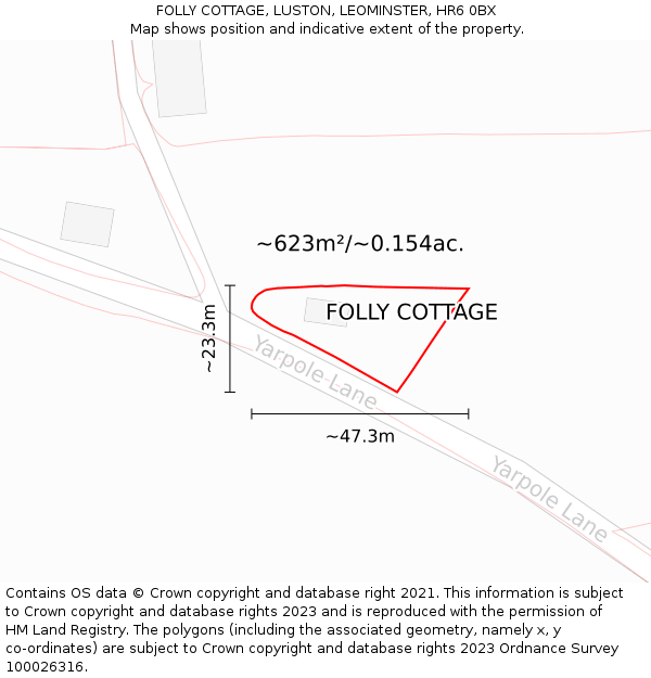 FOLLY COTTAGE, LUSTON, LEOMINSTER, HR6 0BX: Plot and title map