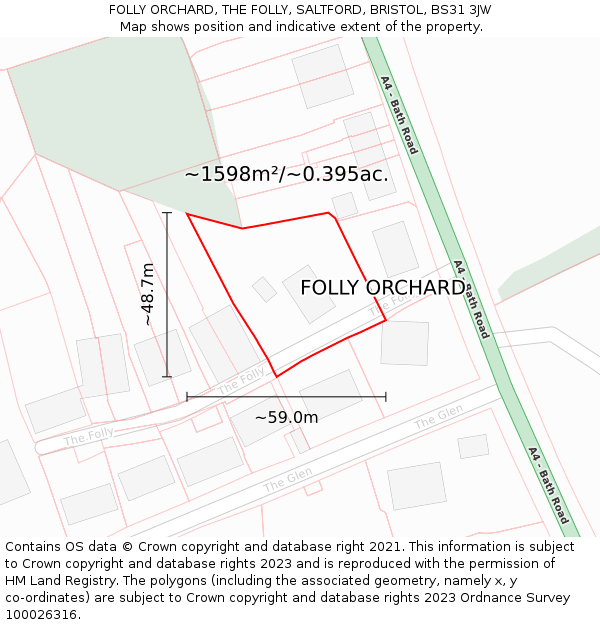 FOLLY ORCHARD, THE FOLLY, SALTFORD, BRISTOL, BS31 3JW: Plot and title map