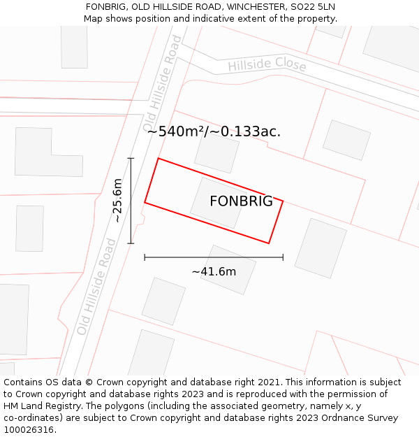 FONBRIG, OLD HILLSIDE ROAD, WINCHESTER, SO22 5LN: Plot and title map