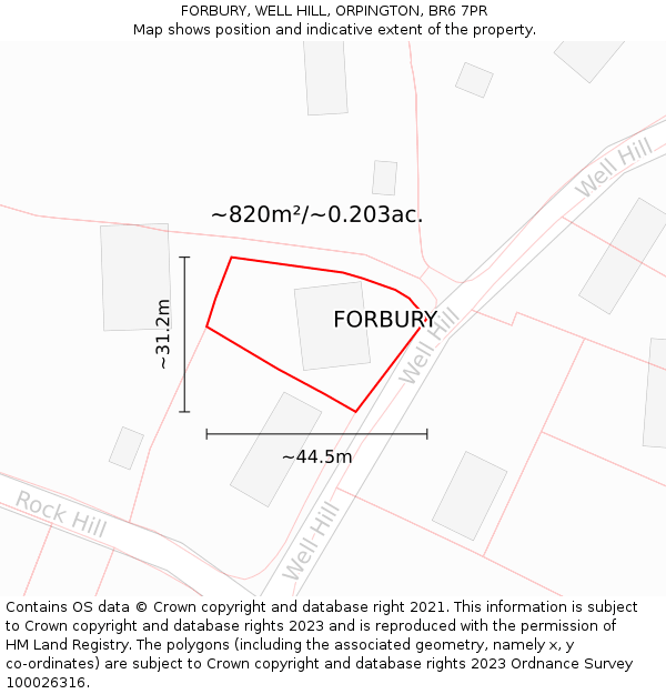 FORBURY, WELL HILL, ORPINGTON, BR6 7PR: Plot and title map