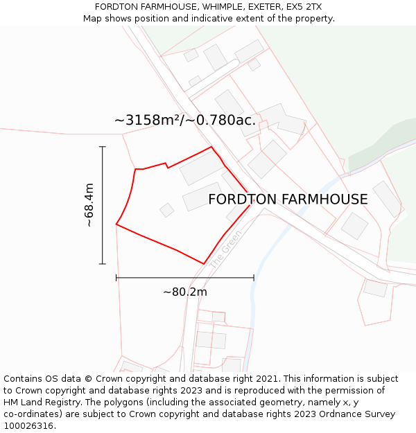 FORDTON FARMHOUSE, WHIMPLE, EXETER, EX5 2TX: Plot and title map