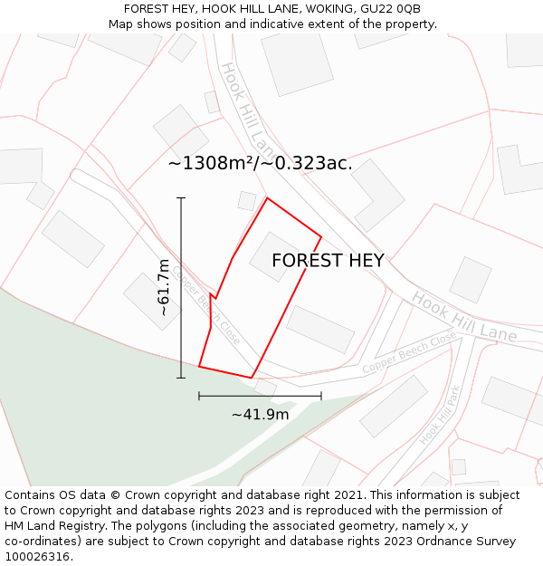 FOREST HEY, HOOK HILL LANE, WOKING, GU22 0QB: Plot and title map