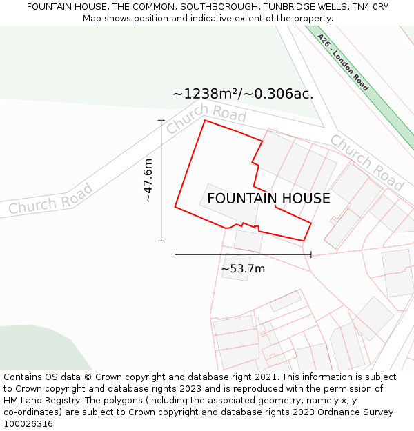 FOUNTAIN HOUSE, THE COMMON, SOUTHBOROUGH, TUNBRIDGE WELLS, TN4 0RY: Plot and title map