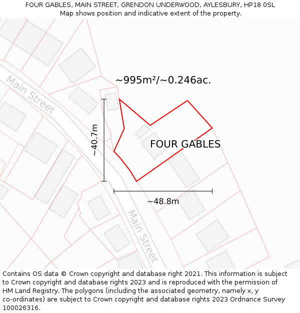 FOUR GABLES, MAIN STREET, GRENDON UNDERWOOD, AYLESBURY, HP18 0SL: Plot and title map