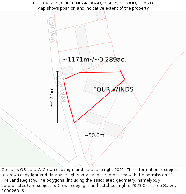 FOUR WINDS, CHELTENHAM ROAD, BISLEY, STROUD, GL6 7BJ: Plot and title map