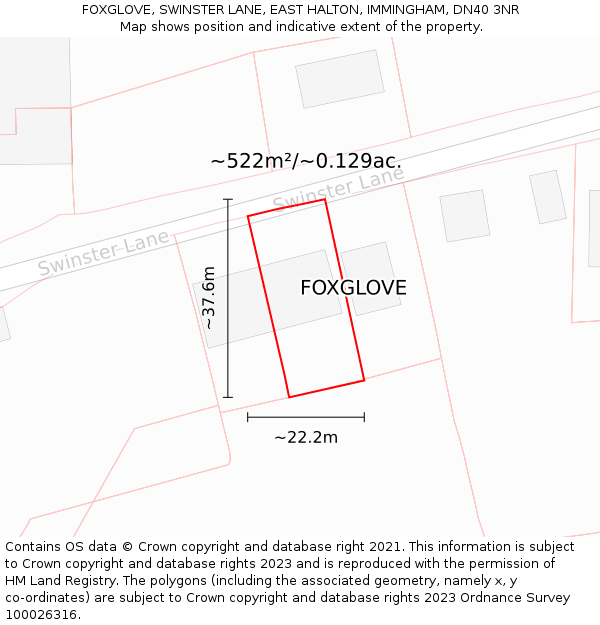 FOXGLOVE, SWINSTER LANE, EAST HALTON, IMMINGHAM, DN40 3NR: Plot and title map