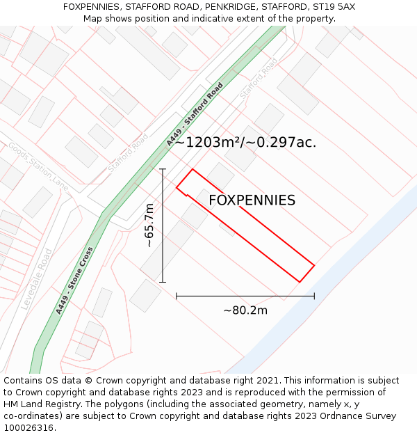 FOXPENNIES, STAFFORD ROAD, PENKRIDGE, STAFFORD, ST19 5AX: Plot and title map